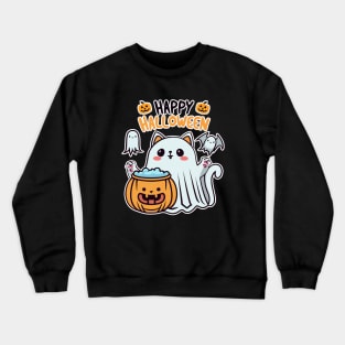 Kawaii ghost cat halloween day Crewneck Sweatshirt